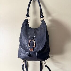 G.I.L.I. Black Leather Backpack w/ Shoulder Strap & Detachable Backpack Straps